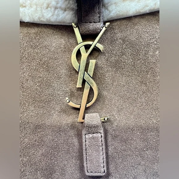 YSL Yves Saint Laurent Le 5 A 7 Sherpa Suede Hobo Shoulder Bag Handbag Purse - Picture 5 of 9